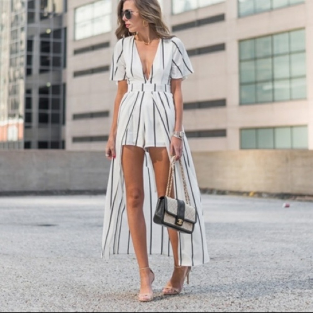Crystal Sky Striped Overlay Romper
